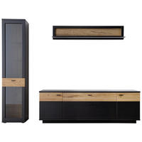 Set Mobilă Living, gri, stejar sălbatic, 250/201/50 cm - stejar sălbatic/negru, Design, sticlă/metal (250/201/50cm) - Novel