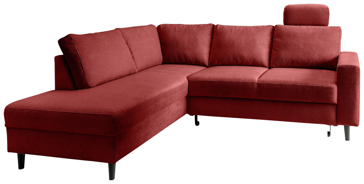 ECKSCHLAFSOFA in Rot Textil   - Rot/Schwarz, Modern, Holz/Textil (200/242cm) - Livetastic