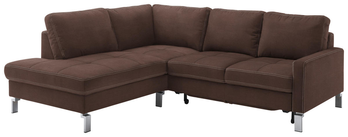 ECKSOFA in Mikrofaser Braun  - Chromfarben/Beige, Design, Textil/Metall (200/229cm) - Pure Home Lifestyle
