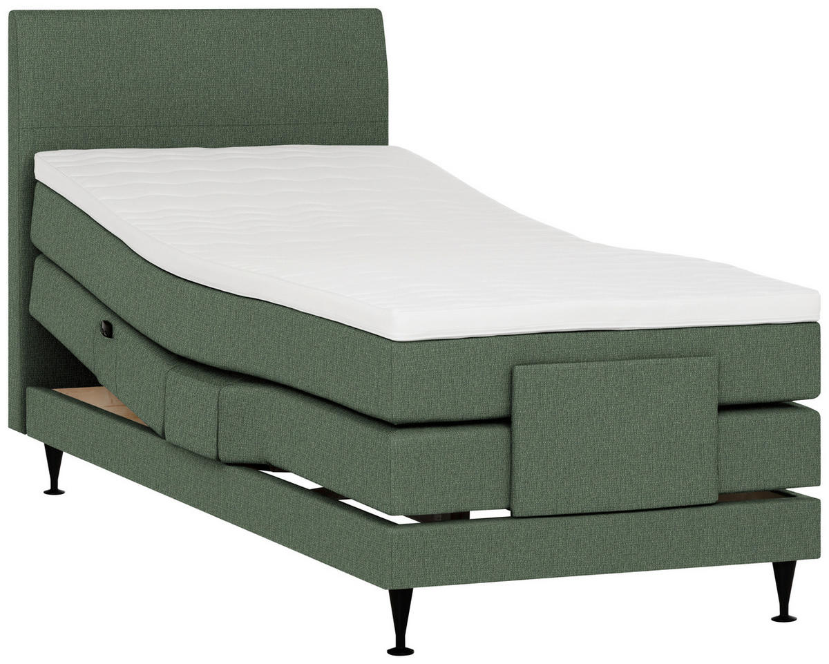 BOXSPRINGBETT 120/200 cm,  in Graugrün, Matratze, Topper, motorische Verstellbarkeit, Fernbedienung, H5 = hart  - Schwarz/Graugrün, KONVENTIONELL, Holzwerkstoff/Textil (120/200cm) - Welnova