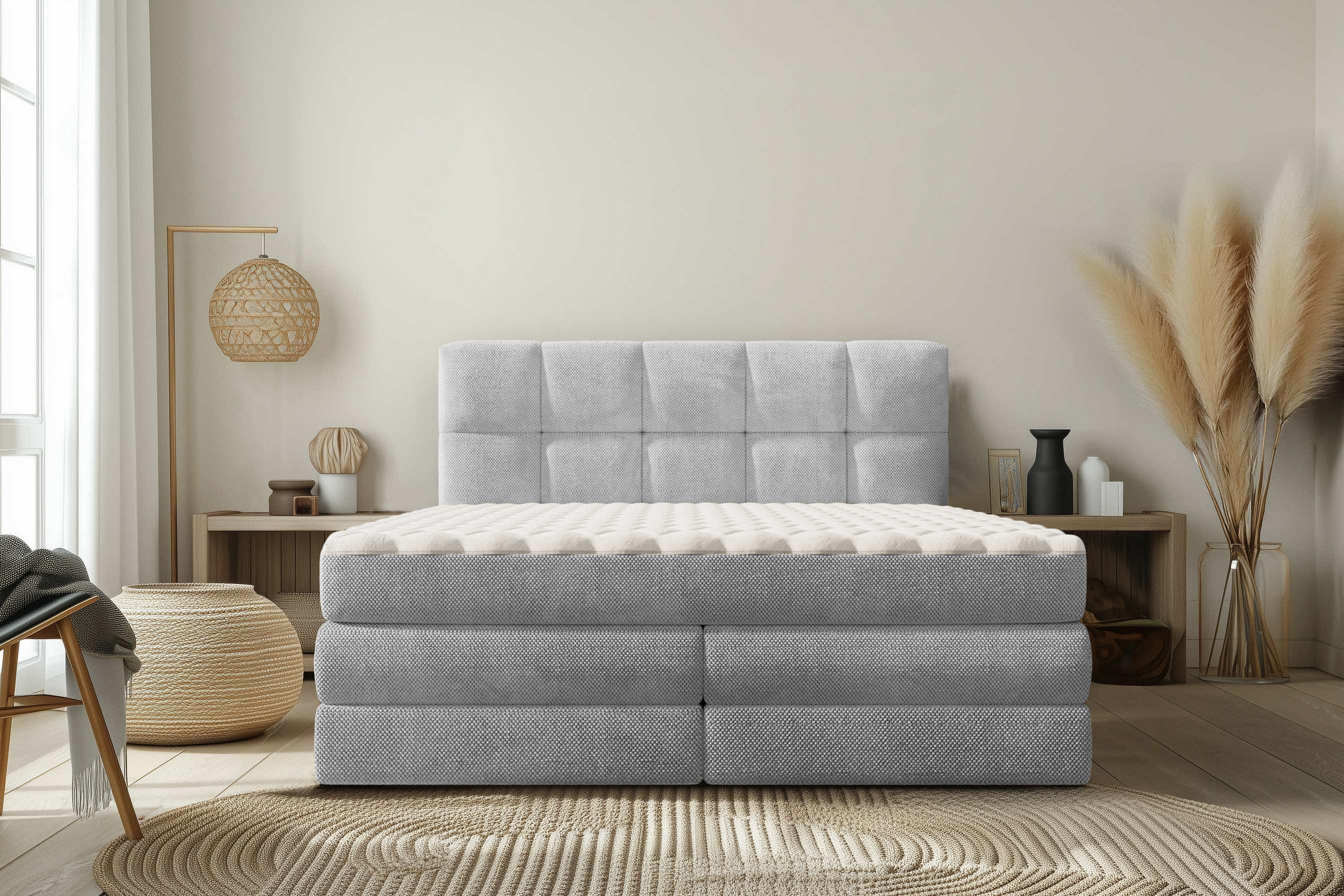 Thumbnail - Esposa Boxspringbett, Hellgrau, Textil, H2 + H3, Höhe ca. 19 cm, 140x200 cm, Stoffauswahl, Wendematratze mit unterschied...