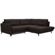 ECKSOFA in Flachgewebe, Leinenoptik Dunkelbraun  - Dunkelbraun/Schwarz, Design, Textil/Metall (247/208cm) - Xora