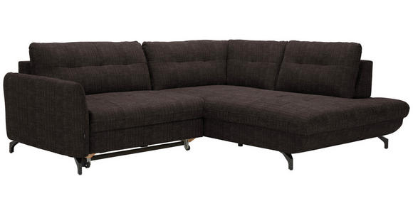 ECKSOFA in Flachgewebe, Leinenoptik Dunkelbraun  - Dunkelbraun/Schwarz, Design, Textil/Metall (247/208cm) - Xora