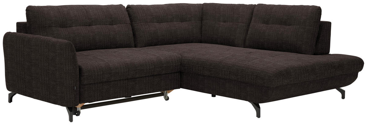 ECKSOFA in Flachgewebe, Leinenoptik Dunkelbraun  247/208 cm  - Dunkelbraun/Schwarz, MODERN, Textil/Metall (247/208cm) - Xora
