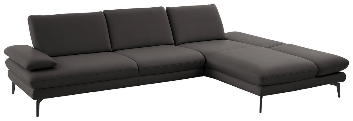 ECKSOFA in Echtleder Grau  - Schwarz/Grau, Design, Leder/Metall (308/195cm) - Dieter Knoll