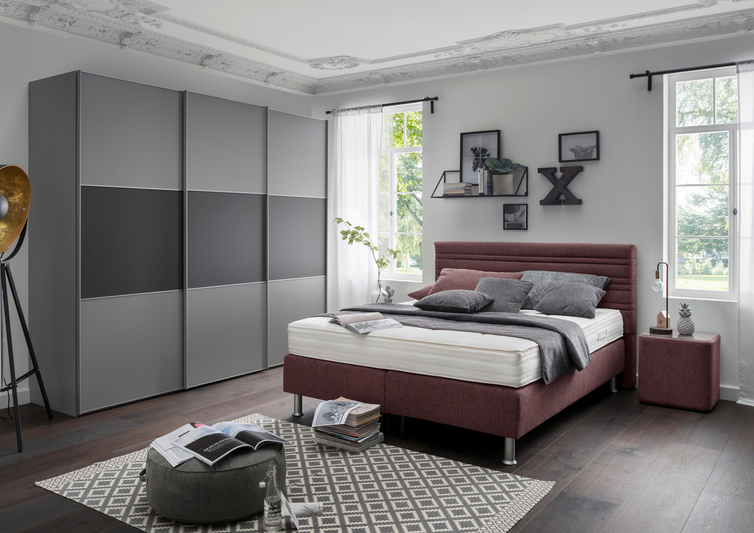 BOXSPRINGBETT 160/200 cm  in Aubergine  - Aubergine/Alufarben, Design, Kunststoff/Textil (160/200cm) - Beldomo - Sleep
