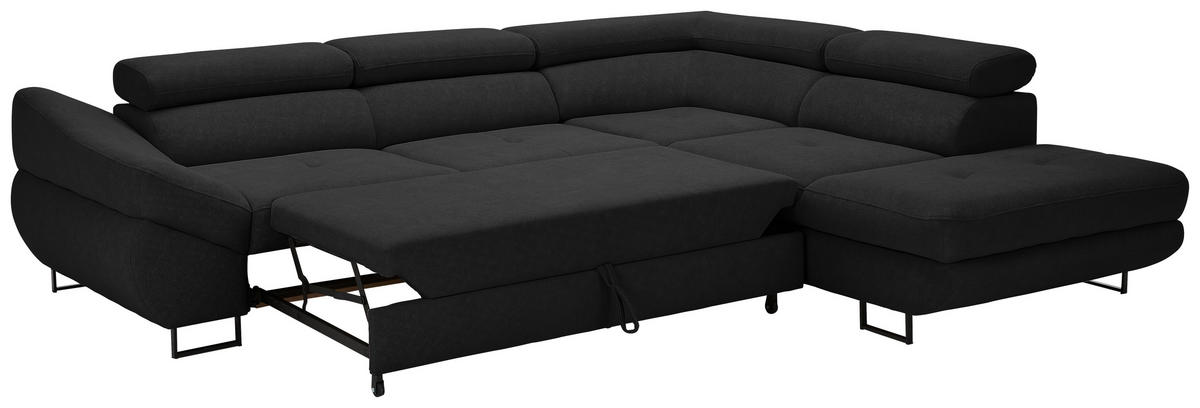 ECKSOFA in Webstoff Schwarz  - Schwarz, Design, Textil/Metall (280/235cm) - Hom`in