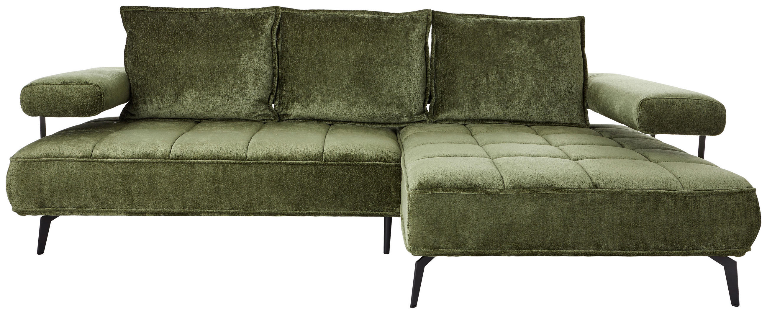 ECKSOFA Olivgrün Webstoff  - Schwarz/Olivgrün, Design, Textil/Metall (266/180cm) - Welnova