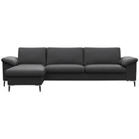 ECKSOFA Schwarz Echtleder  - Alufarben/Schwarz, Design, Leder/Metall (159/274cm) - Livetastic