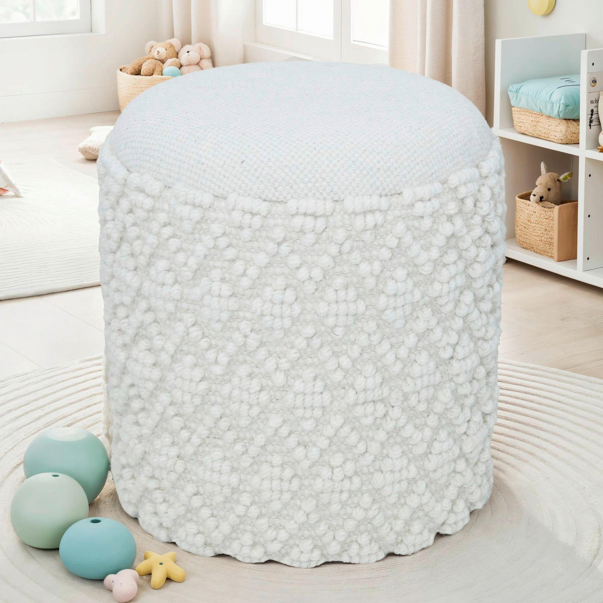 HOCKER in Textil Weiss  - Weiss, Basics, Textil (40/45/40cm) - Livetastic