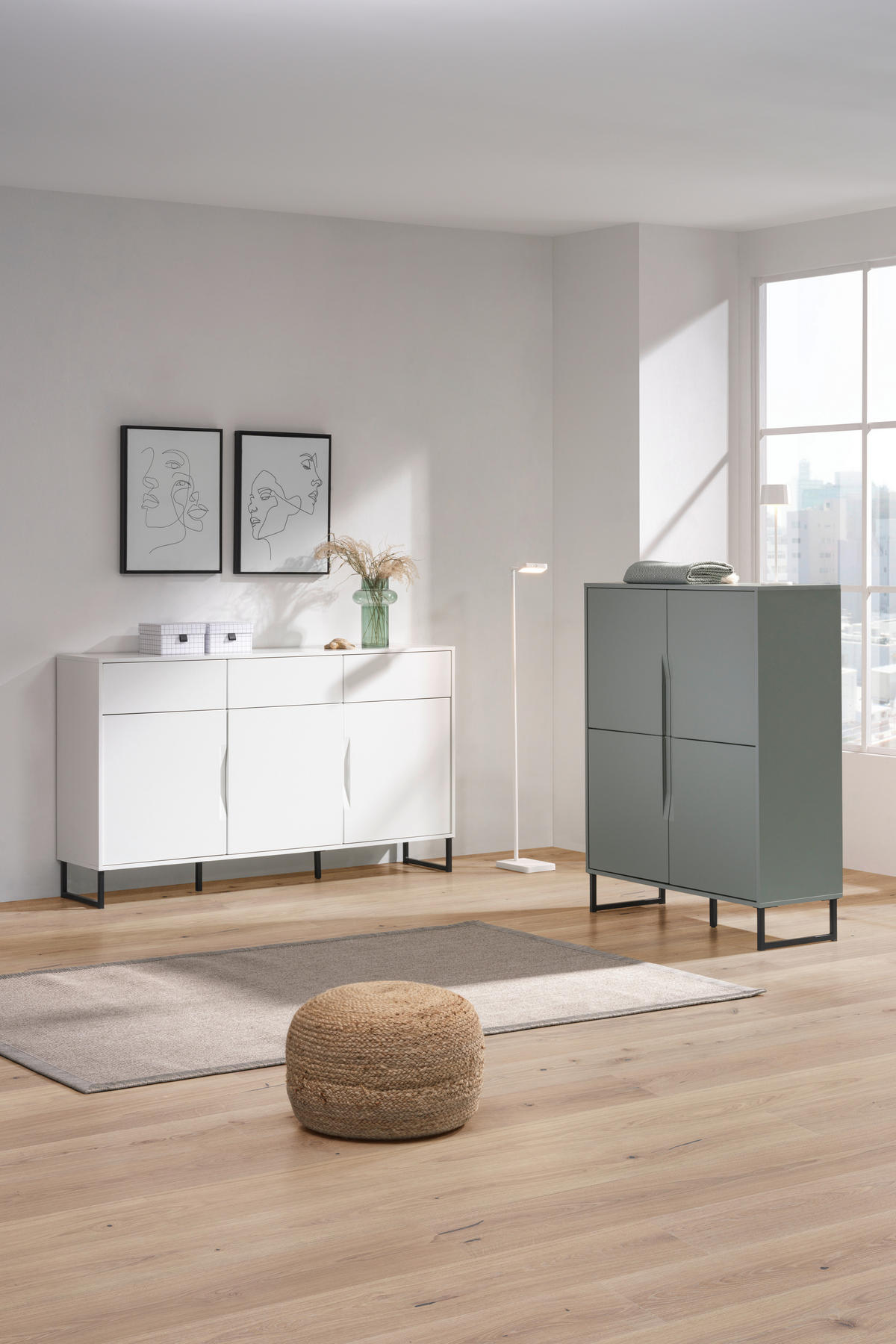SIDEBOARD 169/95/38 cm  in Weiss  - Weiss/Schwarz, Konventionell, Holzwerkstoff/Metall (169/95/38cm) - Hom`in
