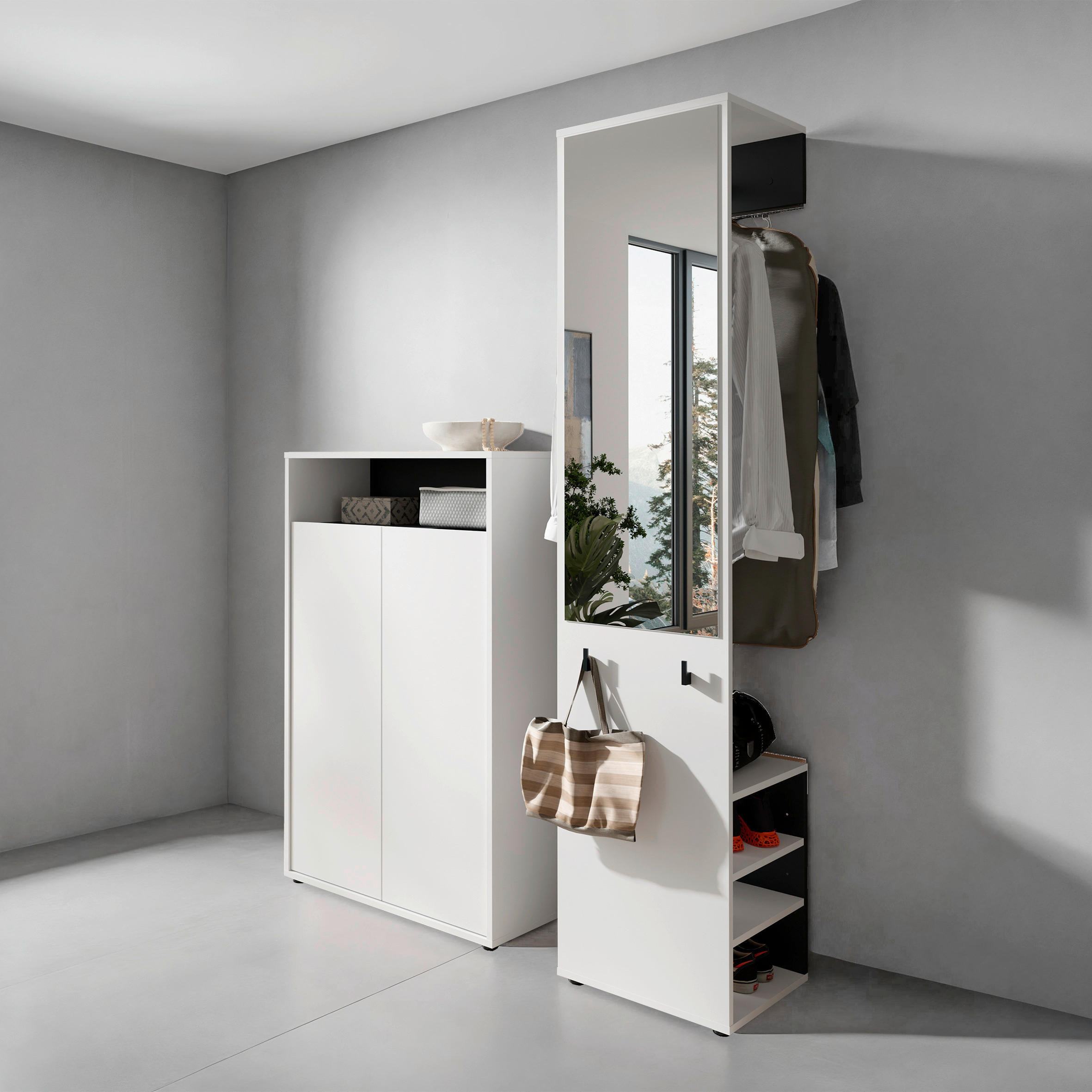 GARDEROBE 2-teilig  in 110/186/35 cm  - Schwarz/Weiß, Design, Holzwerkstoff (110/186/35cm) - MID.YOU