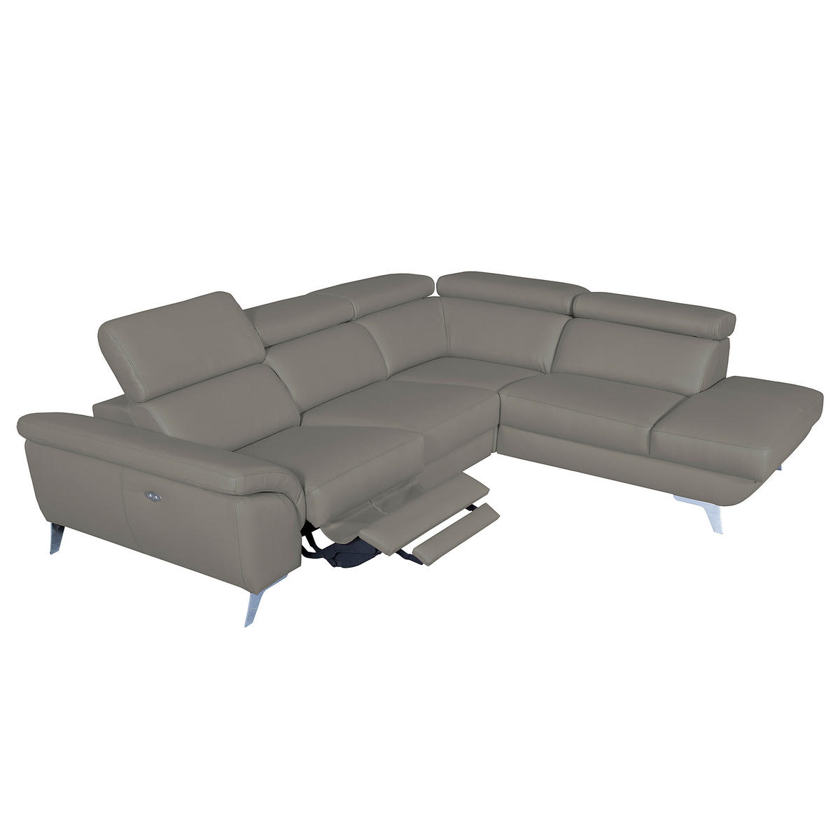 ECKSOFA  in Echtleder Grau  283/228 cm  - Silberfarben/Grau, Design, Leder/Metall (283/228cm) - Livetastic