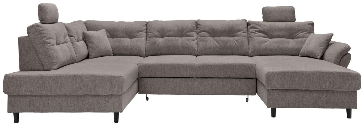 WOHNLANDSCHAFT Graubraun Chenille  - Graubraun/Schwarz, MODERN, Holz/Textil (206/338/176cm) - Livetastic