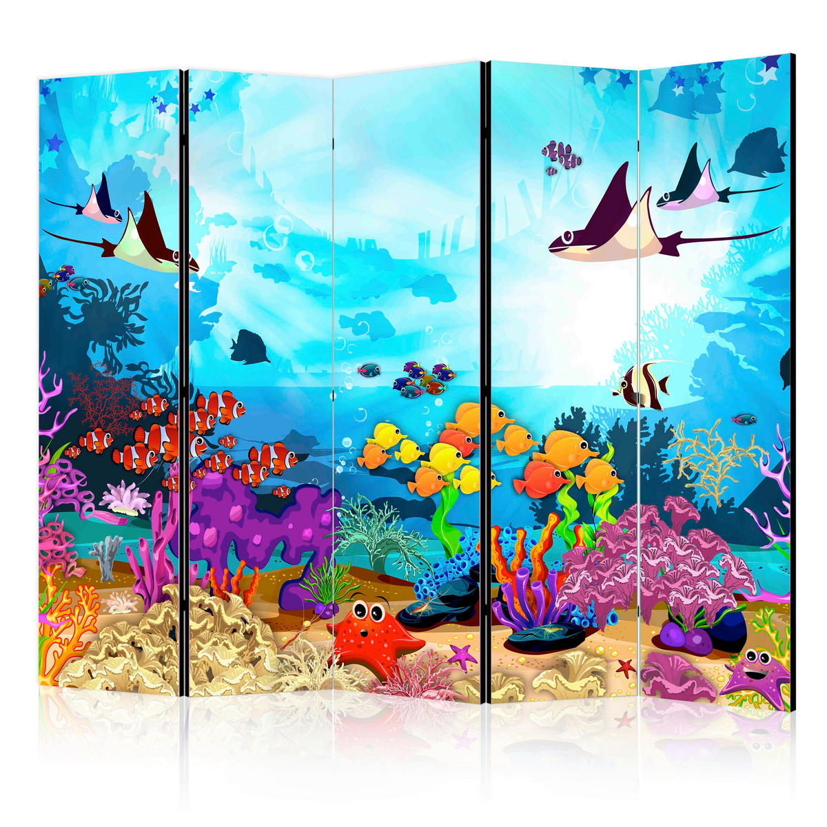 PARAVENT mit 5  Flügel - Multicolor, Basics, Holz/Textil (225/172/3cm) - artgeist