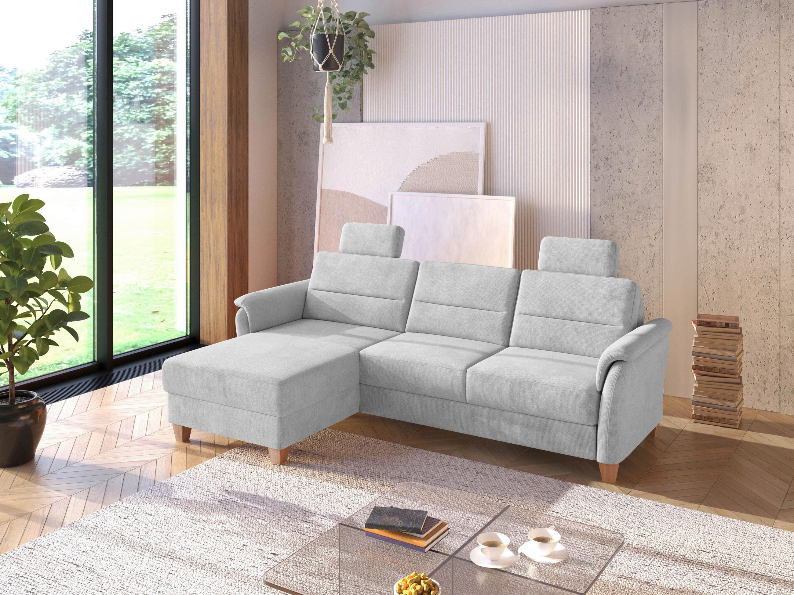 ECKSOFA Flachgewebe Silberfarben  - Eichefarben/Silberfarben, Konventionell, Holz/Textil (163/244cm) - Sit & More