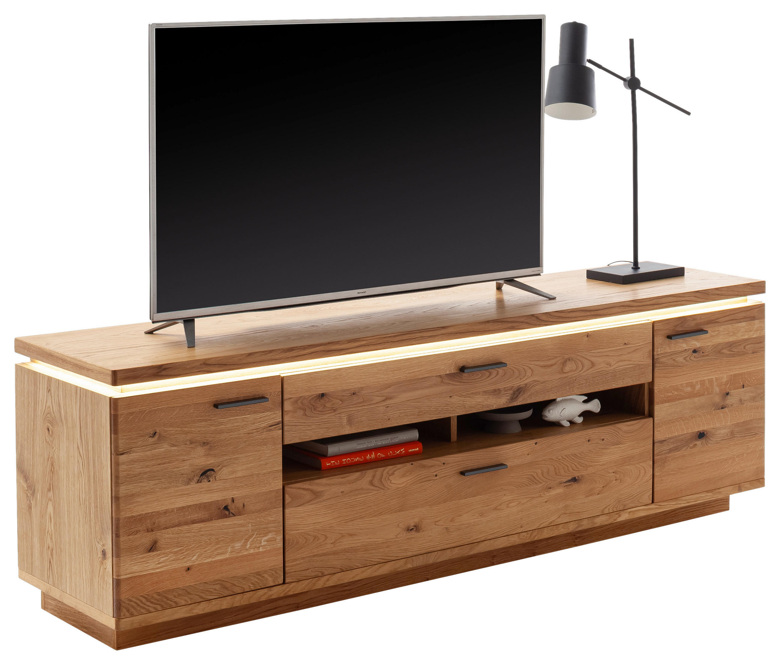 NÍZKÁ KOMODA, trámový dub, barvy dubu, 210/68/50 cm - barvy dubu/antracitová, Natur, kov/dřevo (210/68/50cm) - Linea Natura