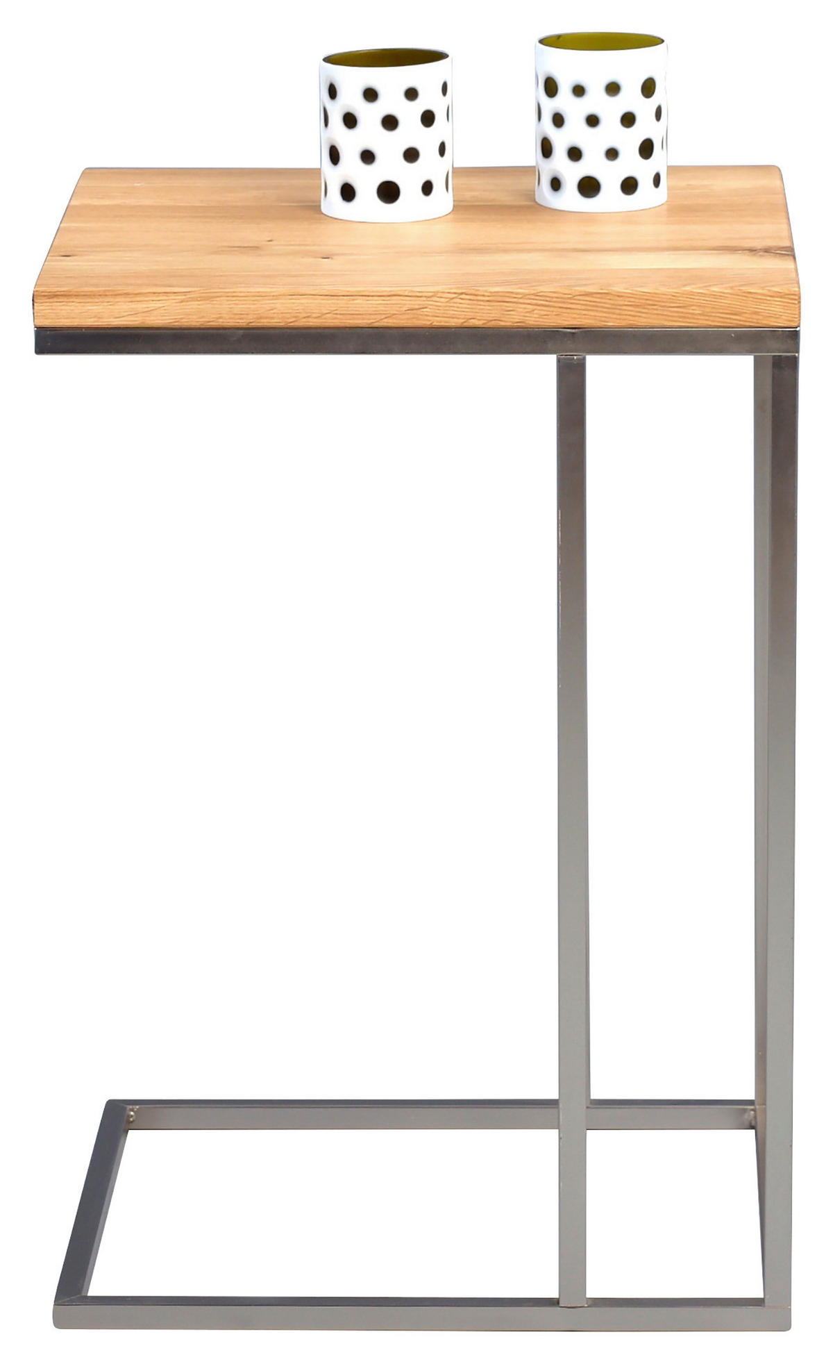 BEISTELLTISCH 38/43/62 cm Wildeiche massiv Eichefarben, Edelstahlfarben rechteckig  - Edelstahlfarben/Eichefarben, Design, Holz/Metall (38/43/62cm)