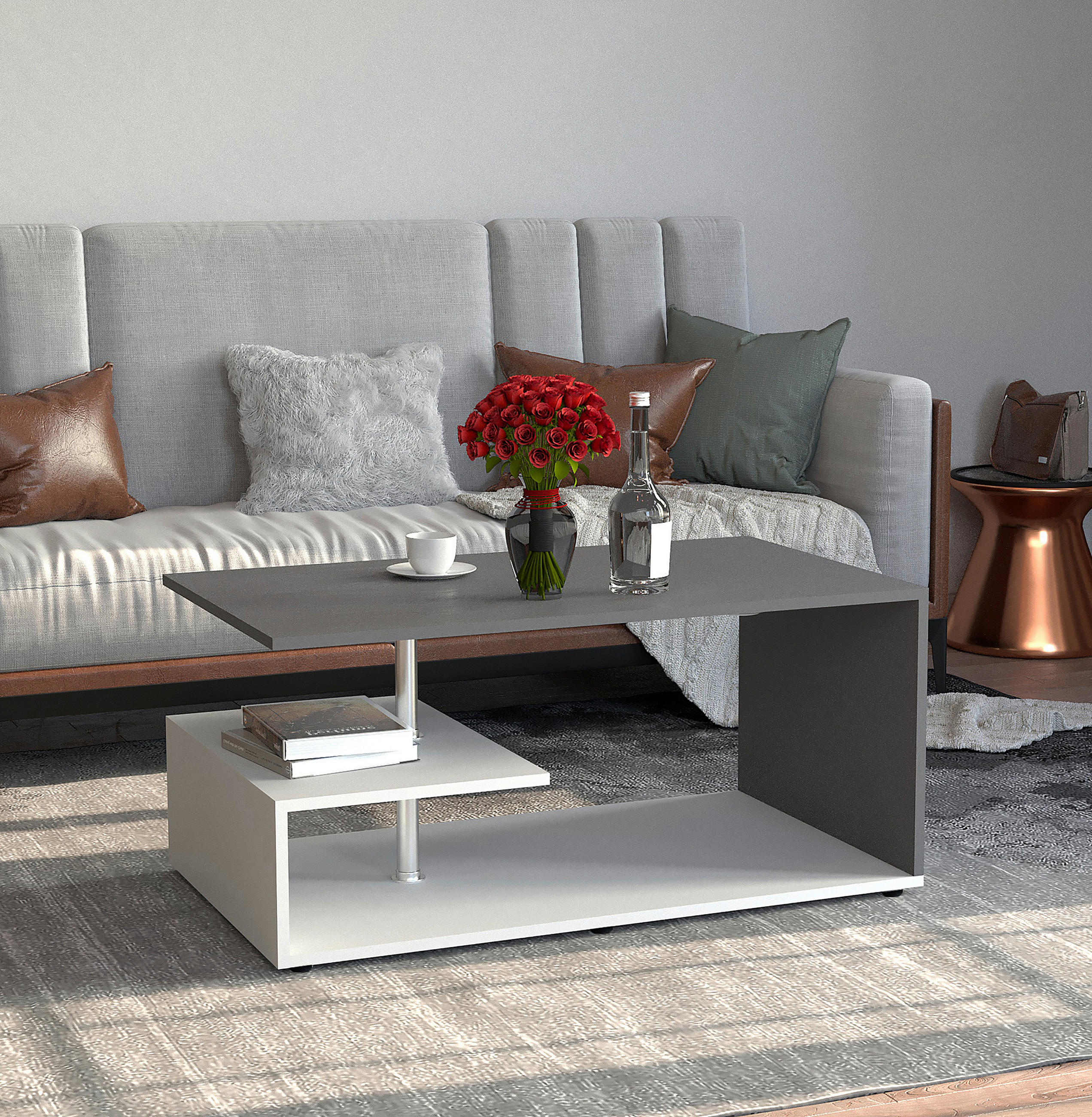 COUCHTISCH Maliso 91/53/42 cm rechteckig Anthrazit, Weiß  - Anthrazit/Schwarz, Design, Holzwerkstoff/Kunststoff (91/53/42cm) - MID.YOU