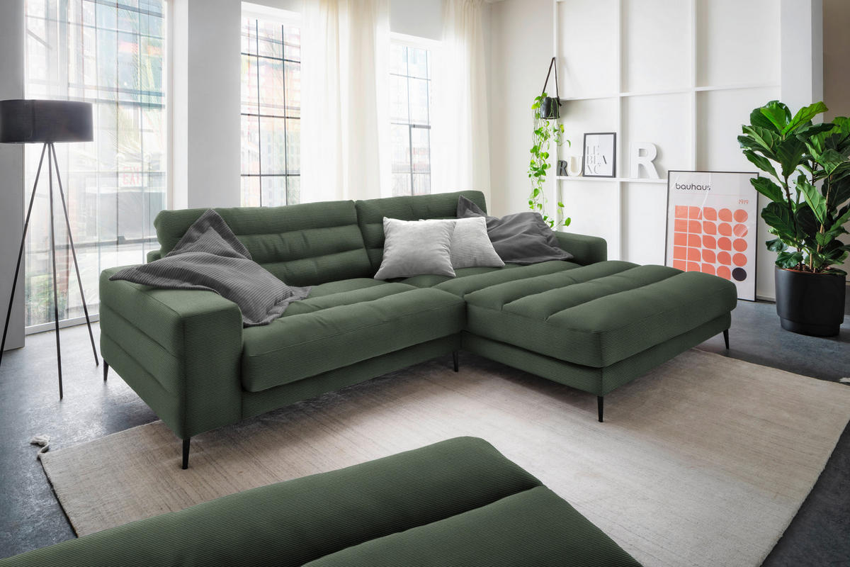 ECKSOFA in Cord Olivgrün  - Schwarz/Olivgrün, Design, Textil/Metall (296/207cm) - Dieter Knoll