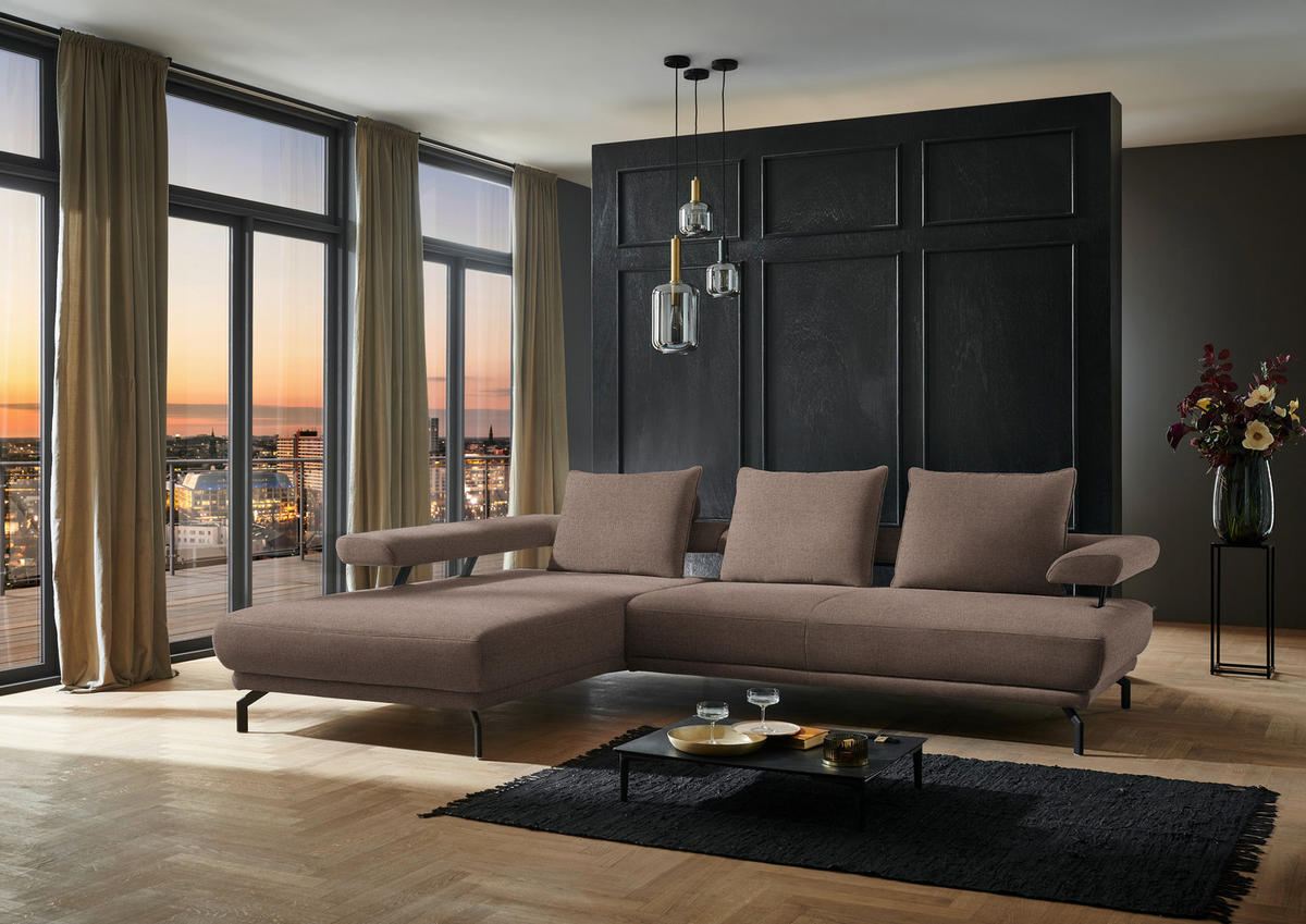ECKSOFA in Chenille Braun  - Schwarz/Braun, Design, Textil/Metall (224/305cm) - Dieter Knoll