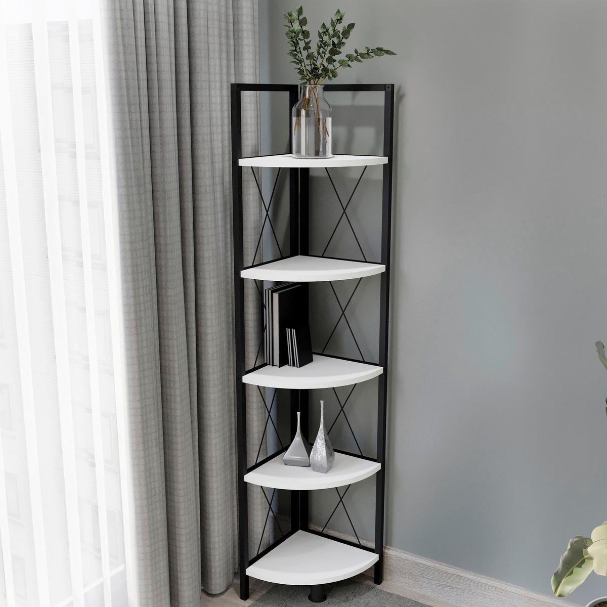 ECKREGAL in 34/160/34 cm Schwarz, Weiss  - Weiss/Schwarz, Design, Holzwerkstoff/Metall (34/160/34cm) - MID.YOU