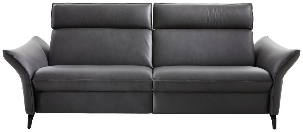 3-SITZER-SOFA Echtleder Dunkelgrau  - Dunkelgrau/Anthrazit, Design, Leder/Metall (224/92/95cm) - Himolla
