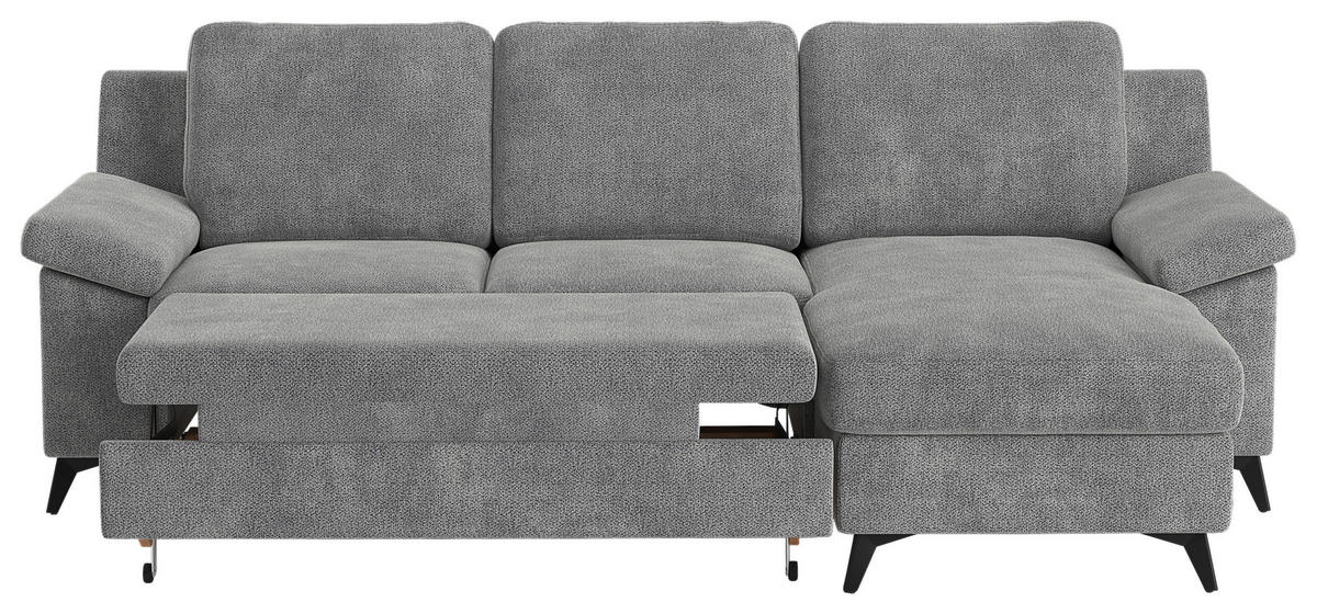 ECKSOFA in Chenille Grau  - Schwarz/Grau, Konventionell, Textil/Metall (245/156cm) - Cotta