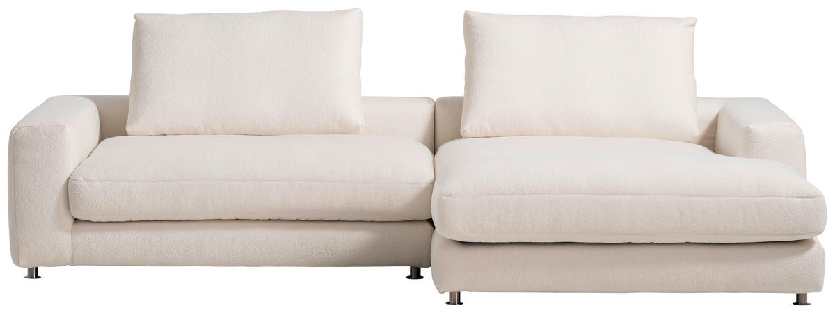 ECKSOFA in Bouclé Weiss  - Weiss/Silberfarben, Design, Textil/Metall (300/185cm) - Designwerk
