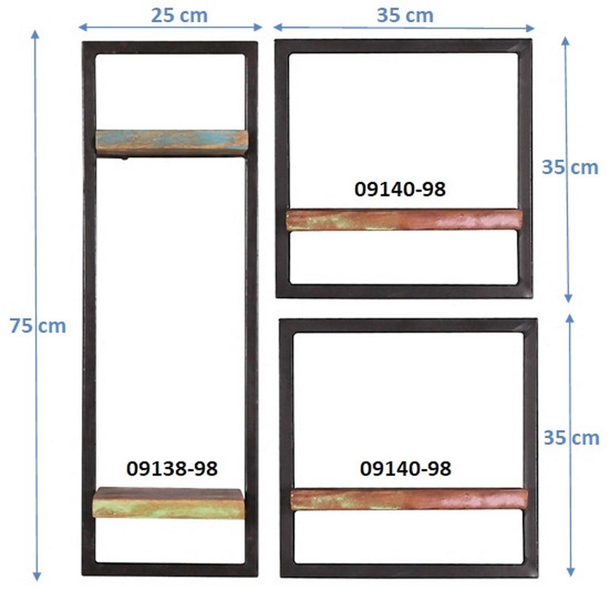 WANDREGALSET 65/75/25 cm  - Multicolor/Schwarz, Design, Holz/Metall (65/75/25cm) - MID.YOU