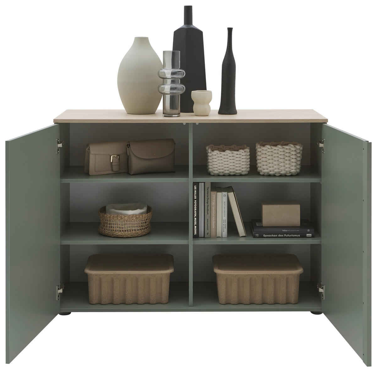 SIDEBOARD  in 120,2/89/43 cm  - Eichefarben/Schwarz, Design, Holzwerkstoff/Kunststoff (120,2/89/43cm) - Voleo