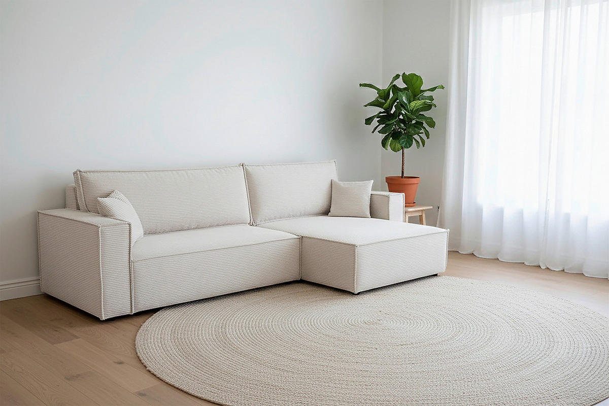 ECKSOFA inkl. Funktionen Creme Cord  - Creme/Schwarz, Design, Textil (267/141cm) - Xora