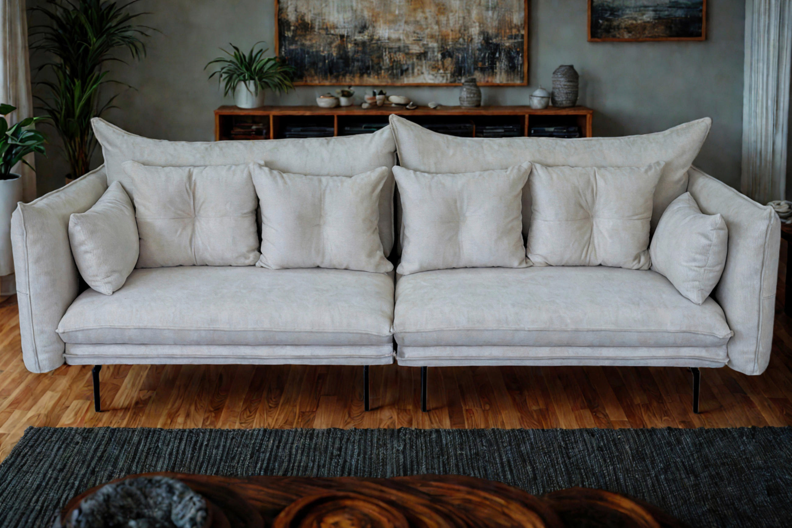 2-SITZER-SOFA Cord Creme  - Creme/Schwarz, Design, Kunststoff/Textil (262/91/115cm) - MID.YOU