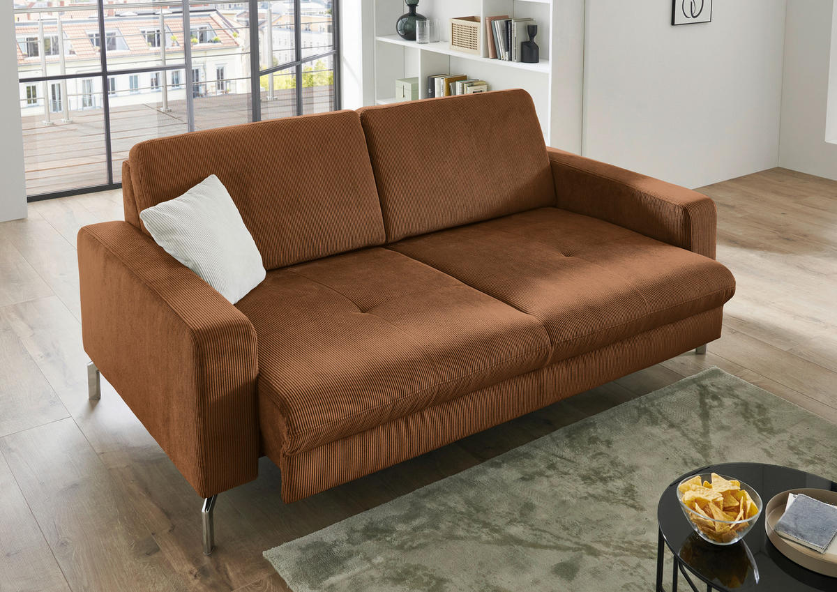 3-SITZER-SOFA Feincord Cognac  - Chromfarben/Cognac, Design, Textil/Metall (194/87/105cm) - Beldomo Style