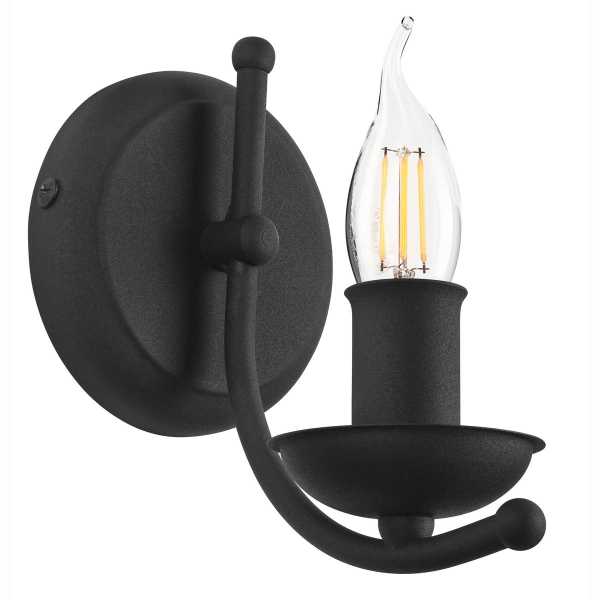 WANDLEUCHTE Lucy 17/18 cm   - Schwarz Hochglanz, KONVENTIONELL, Metall (17/18cm)