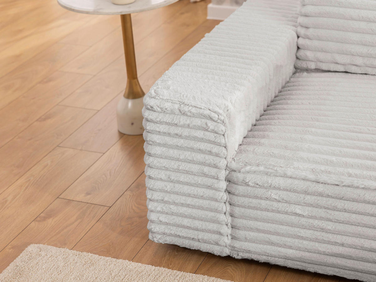 ECKSOFA Cord Hellgrau  - Hellgrau/Schwarz, Design, Kunststoff/Textil (251/142cm) - P & B