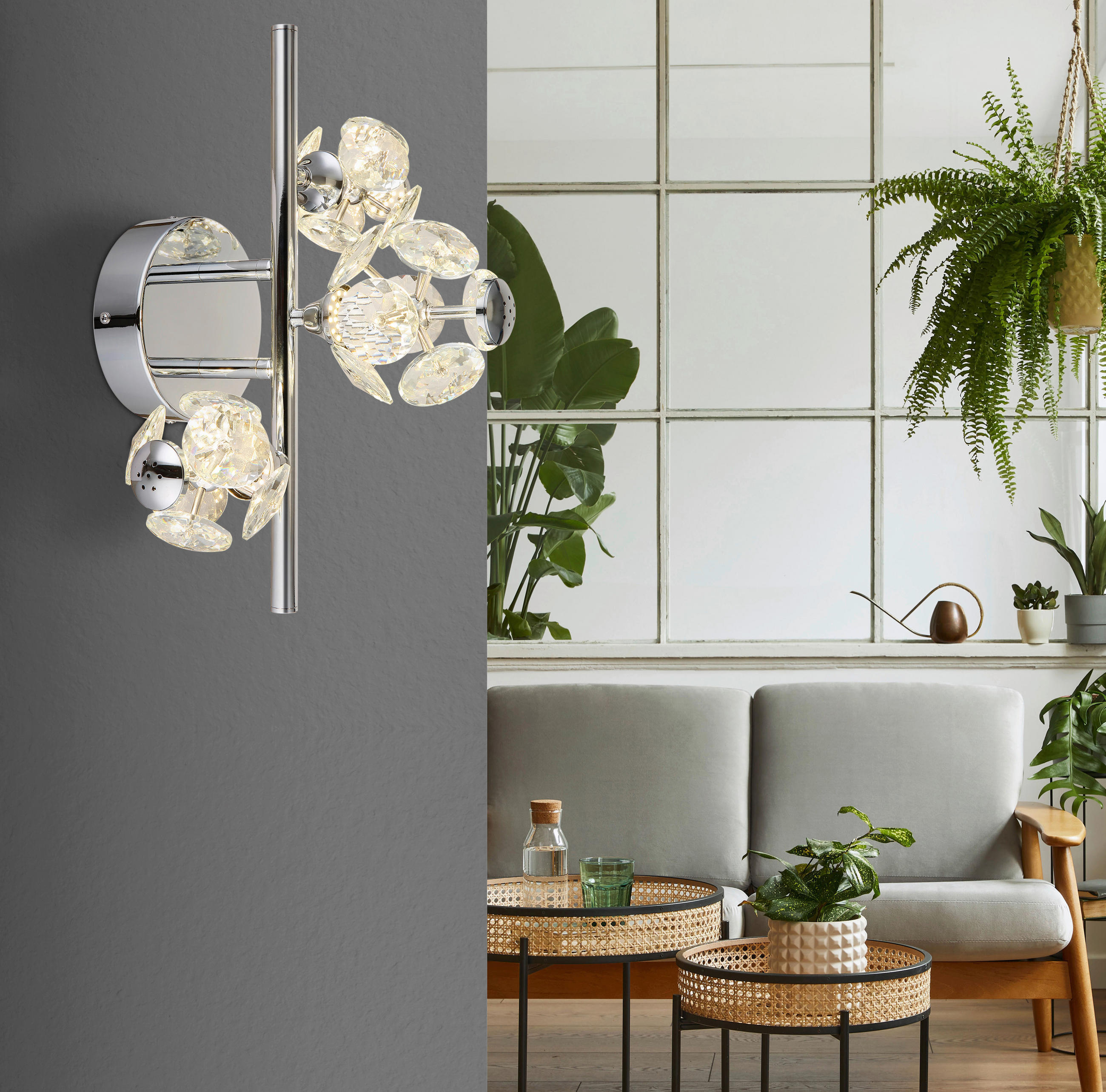 LED-WANDLEUCHTE 41/33/27 cm   - Klar/Chromfarben, KONVENTIONELL, Glas/Metall (41/33/27cm) - Globo