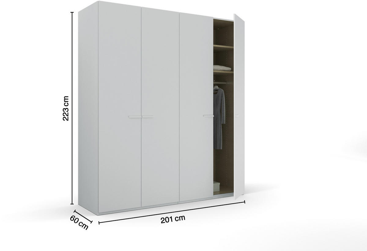 DREHTÜRENSCHRANK  in Hellgrau  - Hellgrau, Trend, Glas/Holzwerkstoff (201/223/60cm) - Novel