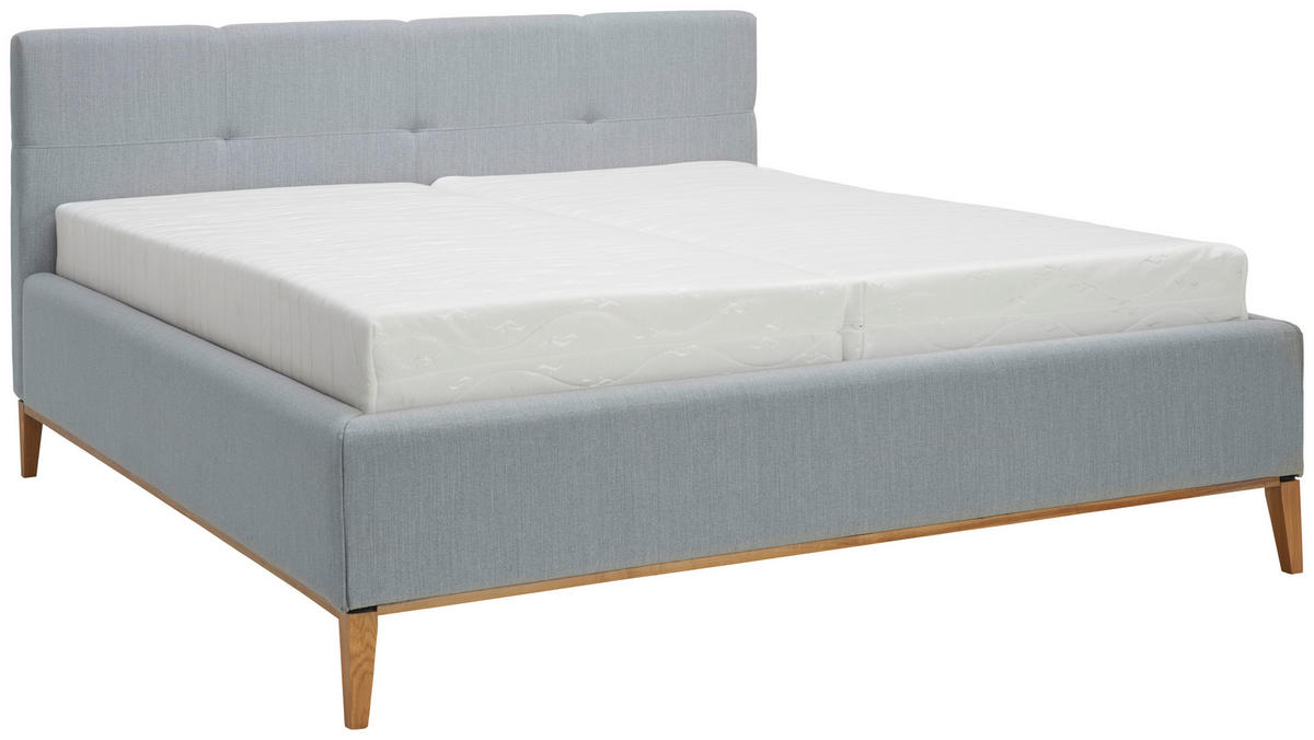 POLSTERBETT 160/200 cm, inkl. gepolstertes Kopfteil,  in Hellblau  - Eichefarben/Hellblau, KONVENTIONELL, Holz/Textil (160/200cm) - Moderano