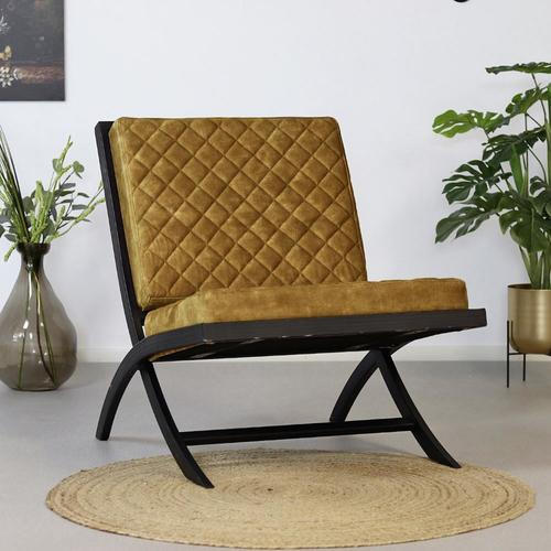 DESIGNSESSEL Samt Dunkelgelb    - Dunkelgelb/Schwarz, Design, Textil/Metall (66/80/90cm) - MID.YOU