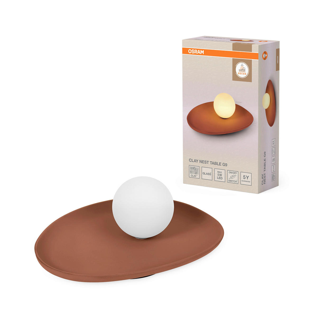 TISCHLEUCHTE 32.5/24/13.5 cm   - Braun, Basics, Glas/Stein (32.5/24/13.5cm) - Osram