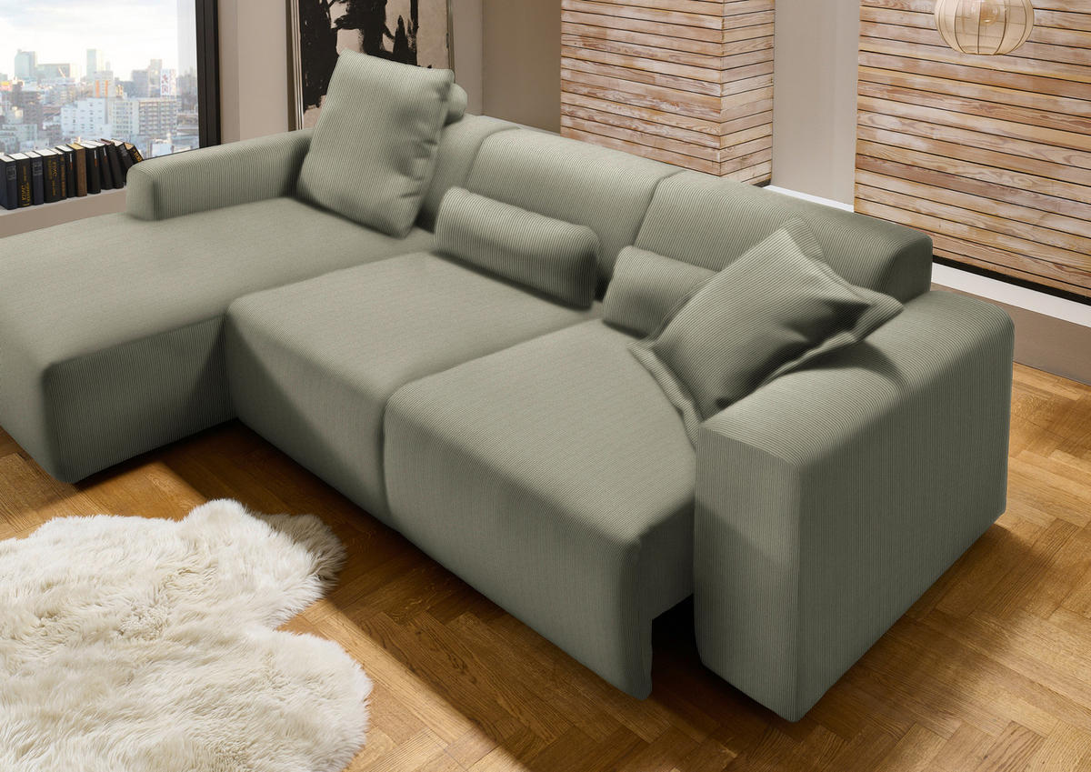 ECKSOFA in Feincord Braun, Grün  - Schwarz/Braun, Design, Kunststoff/Textil (174/302cm) - Beldomo Style