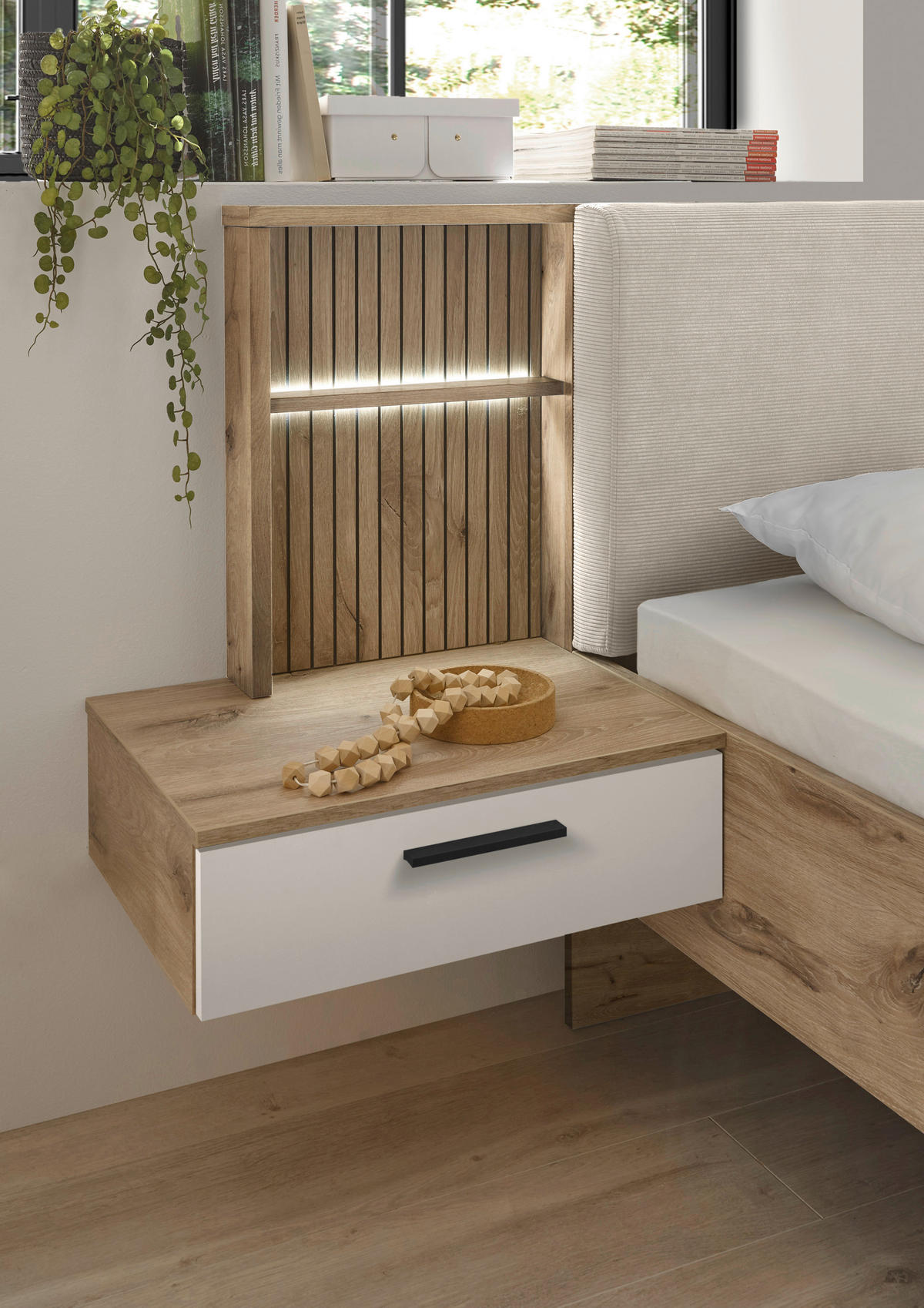 POSTELJNA GARNITURA  180 cm  x  200 cm , bela, barve hrasta  - barve hrasta/bela, Moderno (180/200cm) - Hom`in