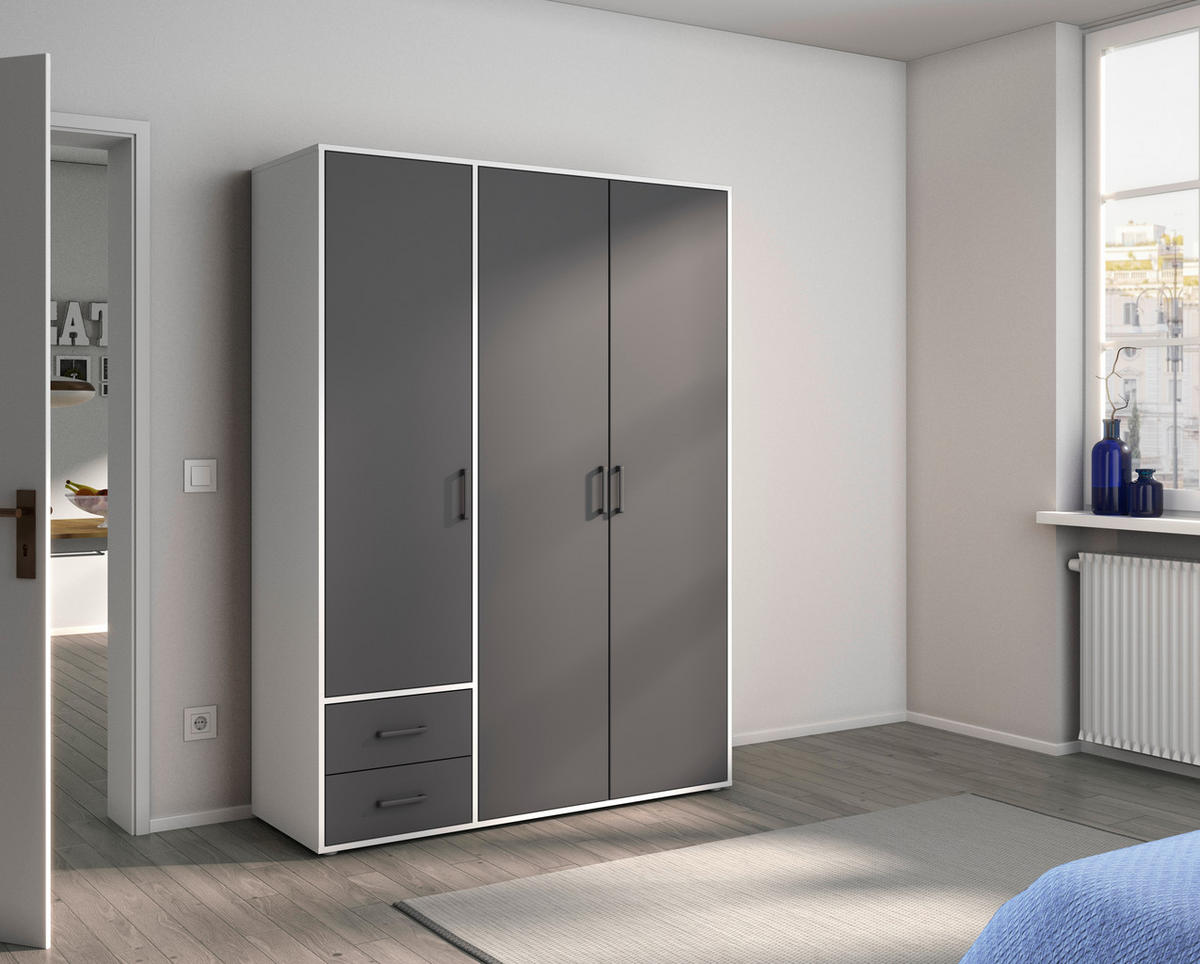 DREHTÜRENSCHRANK in Grau, Weiss  - Weiss/Grau, Modern, Holzwerkstoff/Kunststoff (140/194/53cm) - Rauch Möbel