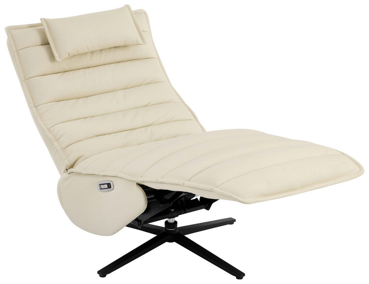 RELAXSESSEL Lederlook Echtleder Relaxfunktion, Fußteilverstellung, Nackenkissen    - Beige/Schwarz, Design, Leder/Textil (68/108/84cm) - Stylife
