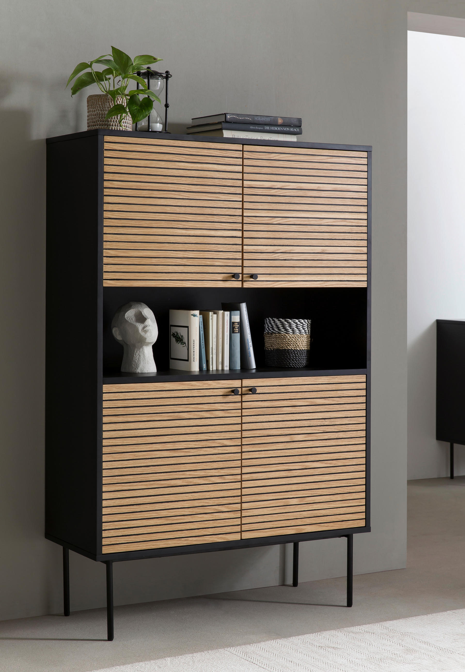 HIGHBOARD  in 100/155/40 cm  - Eichefarben/Schwarz, Design, Holz/Holzwerkstoff (100/155/40cm) - Livetastic