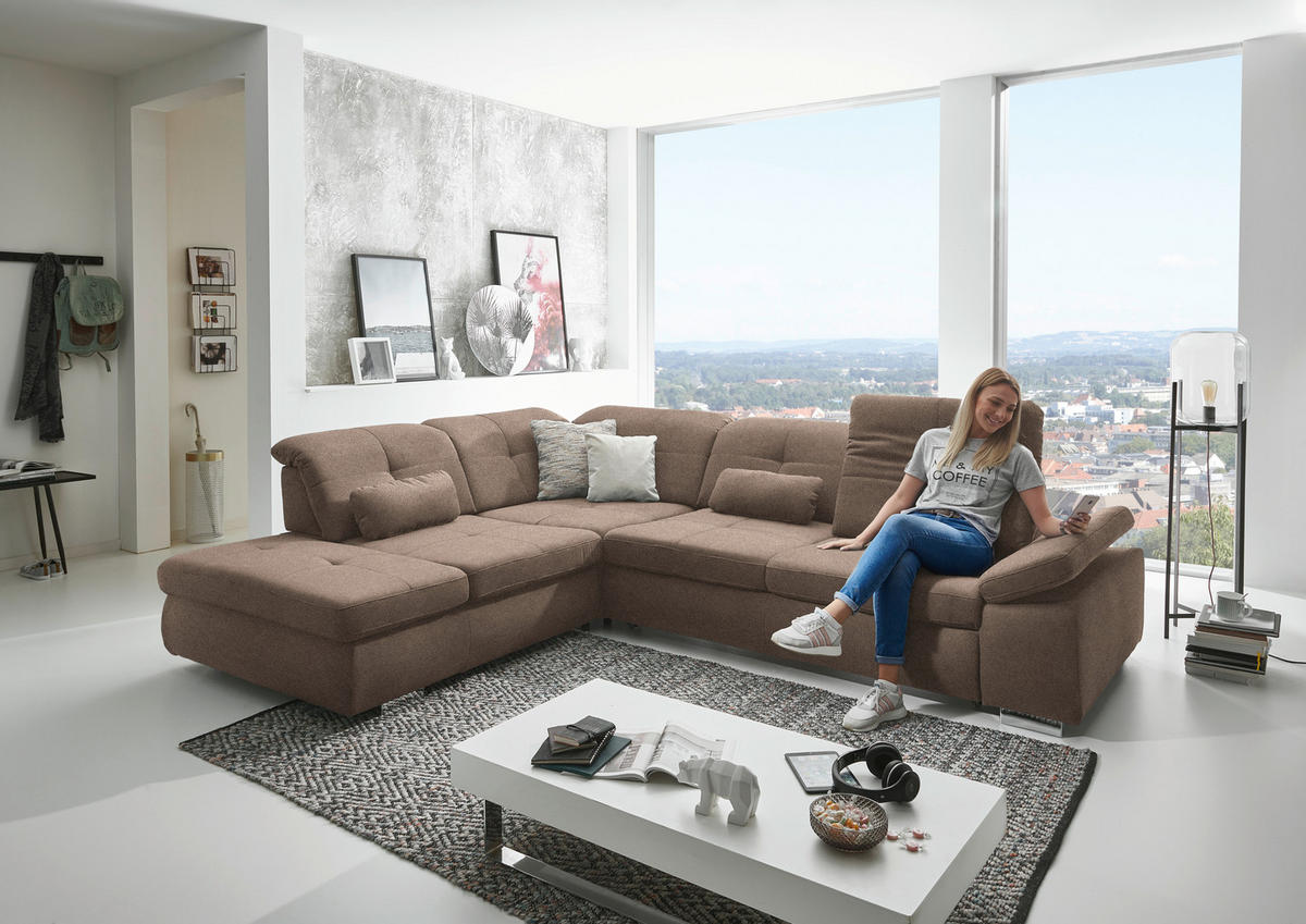 ECKSOFA  in Mikrofaser Sandfarben  260/312 cm  - Sandfarben/Chromfarben, Design, Textil/Metall (260/312cm) - Beldomo Style