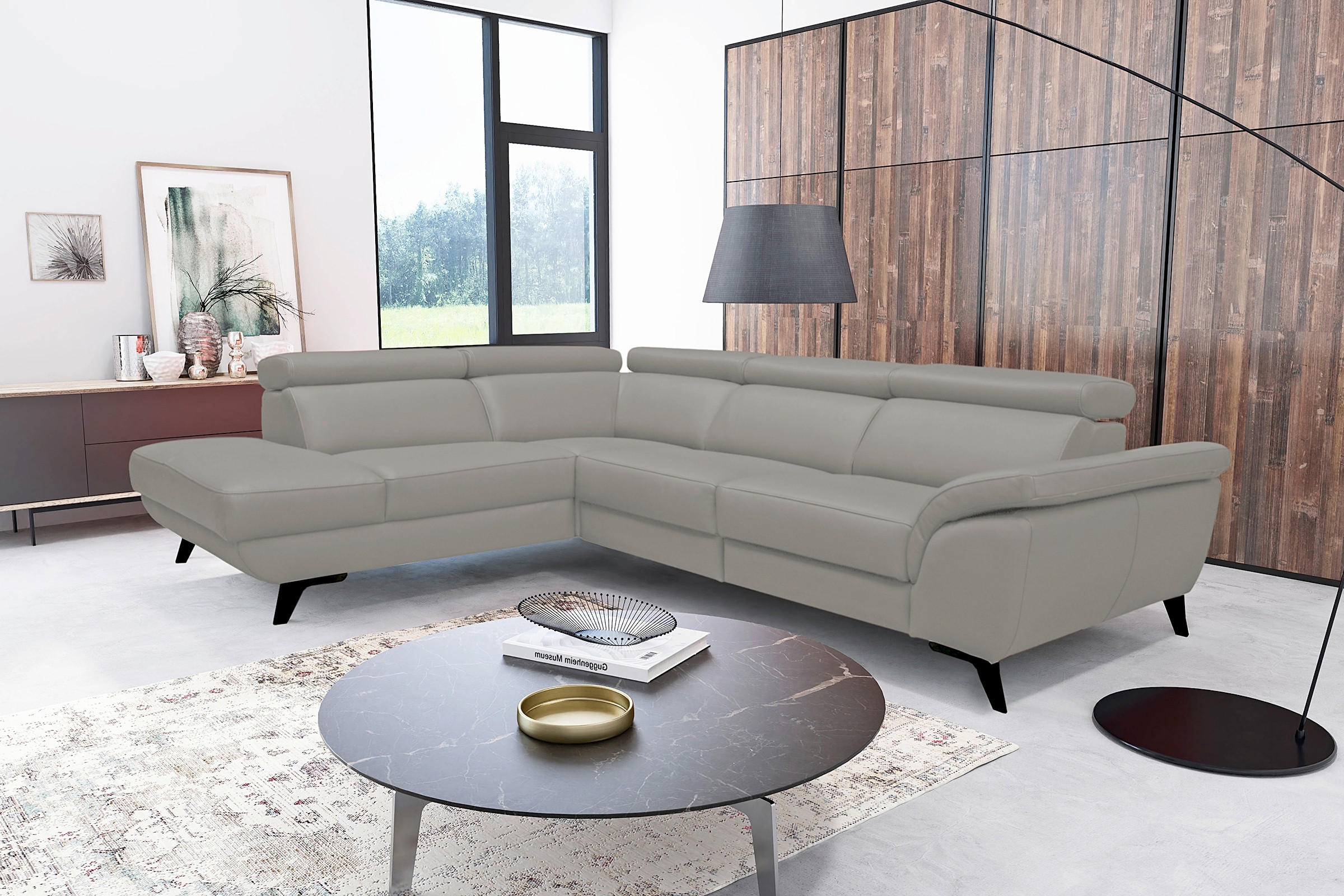 ECKSOFA DALLAS in Echtleder Grau  228/283 cm  - Schwarz/Grau, Design, Leder/Metall (228/283cm) - Livetastic