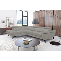 ECKSOFA DALLAS in Echtleder Grau  228/283 cm  - Schwarz/Grau, Design, Leder/Metall (228/283cm) - Livetastic