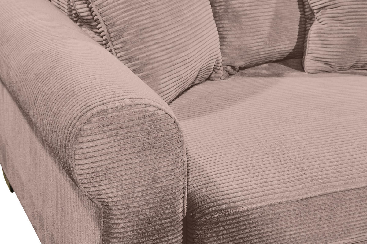 ECKSOFA in Cord Rosa  - Schwarz/Rosa, Konventionell, Kunststoff/Textil (255/185cm) - MID.YOU